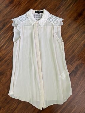 Reiss Sheer Lace-Trim Sleeveless Blouse in Blush Pink